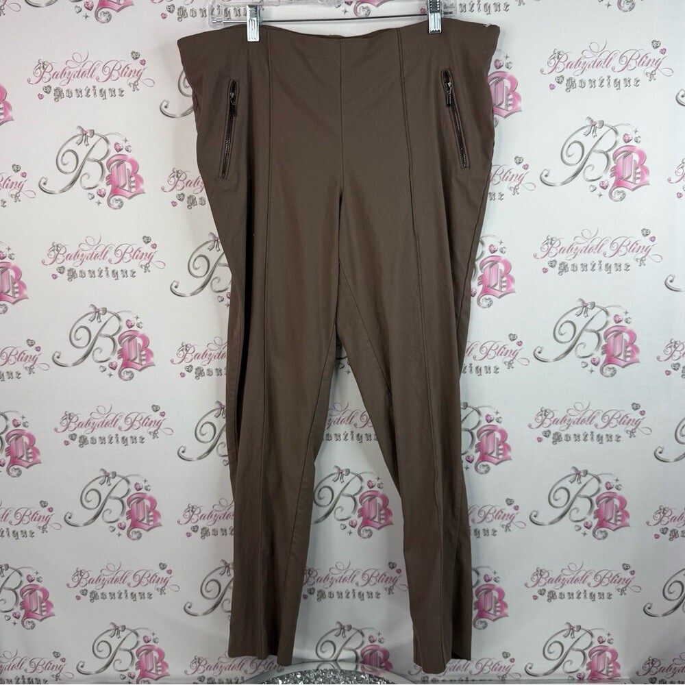 Michel Studio pants bottoms zip up sides zipper silver versatile Brown Alexa
